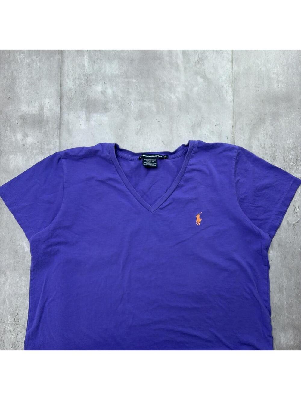 Y2K Purple Polo Ralph Lauren V-Neck T-Shirt - Picture 3 of 7